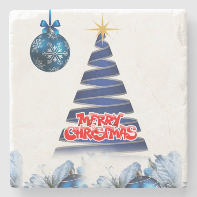 Christmas Marble Stone Coaster, Merry Christmas Stone Coaster (Front)