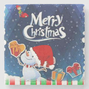Christmas Marble Stone Coaster, Merry Christmas Stone Coaster