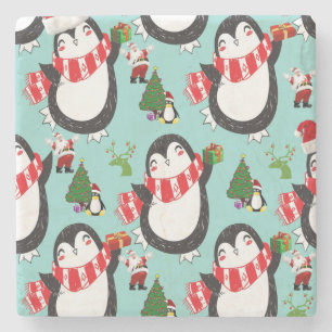 Christmas Marble Stone Coaster, Penguin Coaster