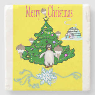 Christmas Marble Stone Coaster, Penguin Coaster