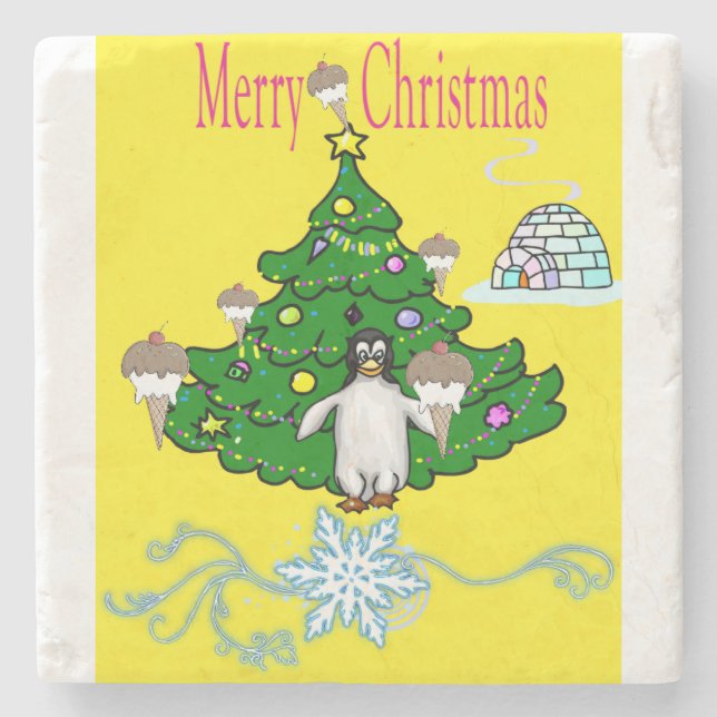 Christmas Marble Stone Coaster, Penguin   Stone Coaster (Front)