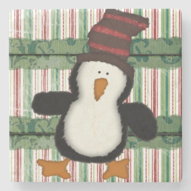Christmas Marble Stone Coaster, Penguin Stripe  Coaster (Front)