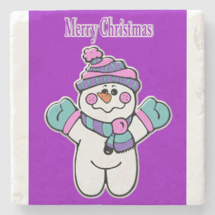 Christmas Marble Stone Coaster, Purple Snowman Stone Coaster