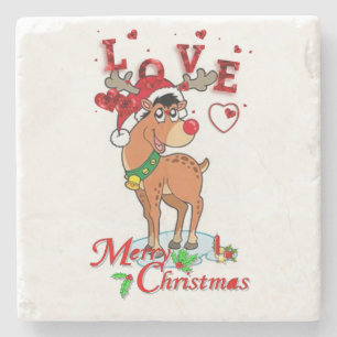 Christmas Marble Stone Coaster, Reindeer Stone Coaster