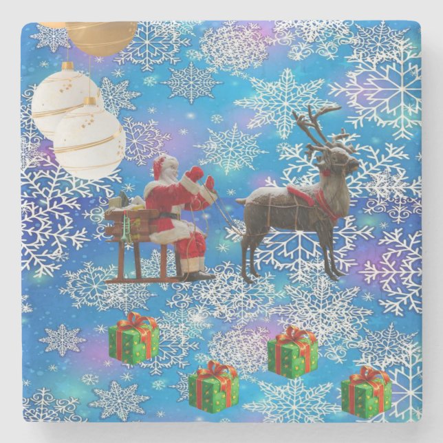 Christmas Marble Stone Coaster, Santa Coaster (Front)