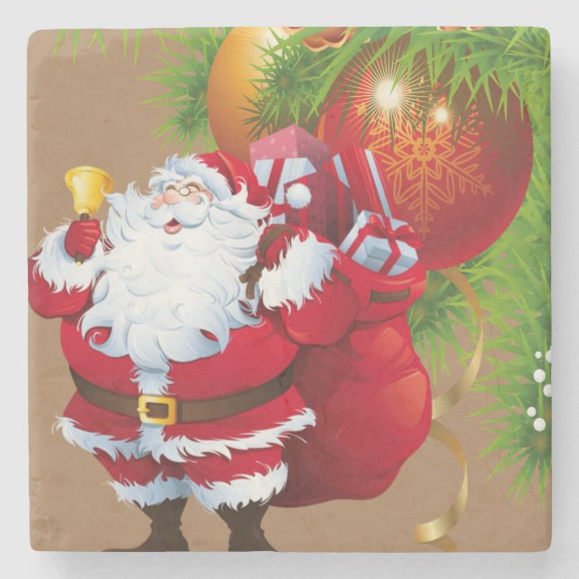 Christmas Marble Stone Coaster, Santa Coaster (Front)