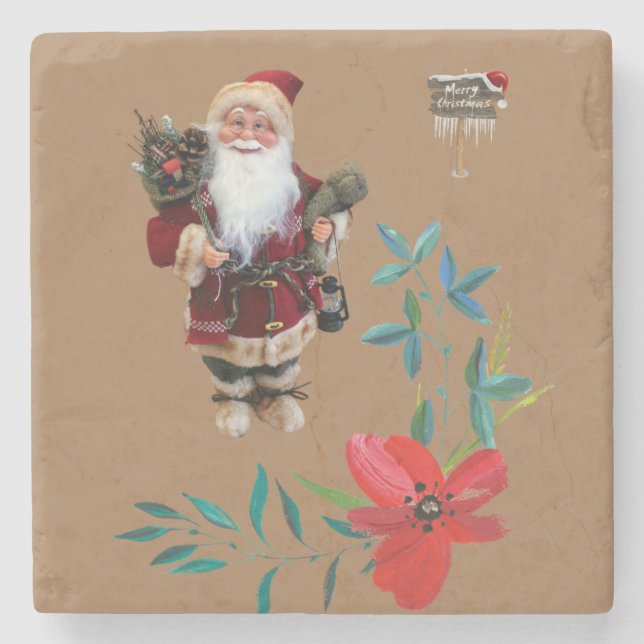 Christmas Marble Stone Coaster, Santa Stone Coaster (Front)