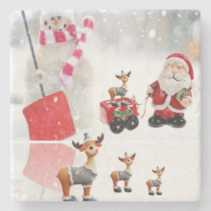 Christmas Marble Stone Coaster, Santa Stone Coaster