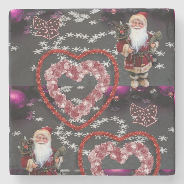 Christmas Marble Stone Coaster, Santa Stone Coaster (Front)