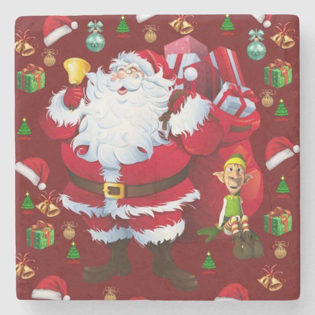 Christmas Marble Stone Coaster, Santa Stone Coaster (Front)