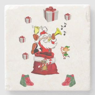 Christmas Marble Stone Coaster, Santa Stone Coaster
