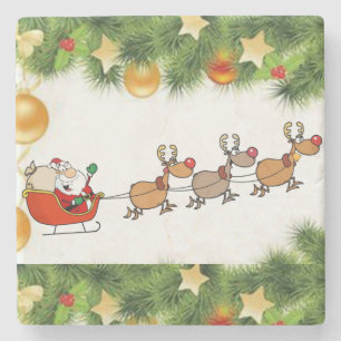 Christmas Marble Stone Coaster, Santa Stone Coaster