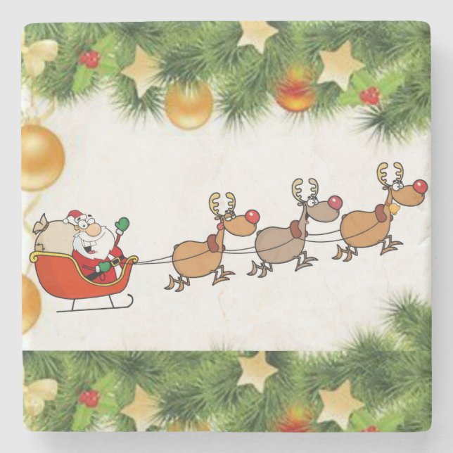 Christmas Marble Stone Coaster, Santa Stone Coaster (Front)