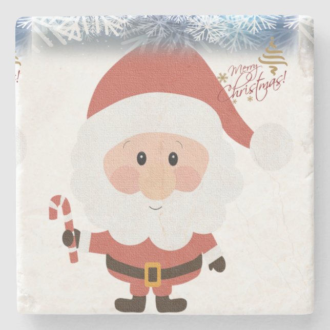 Christmas Marble Stone Coaster, Santa Stone Coaster (Front)