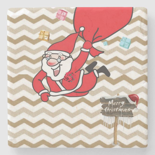 Christmas Marble Stone Coaster, Santa Stone Coaster (Front)