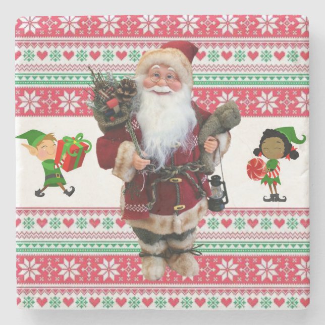 Christmas Marble Stone Coaster, Santa Stone Coaster (Front)