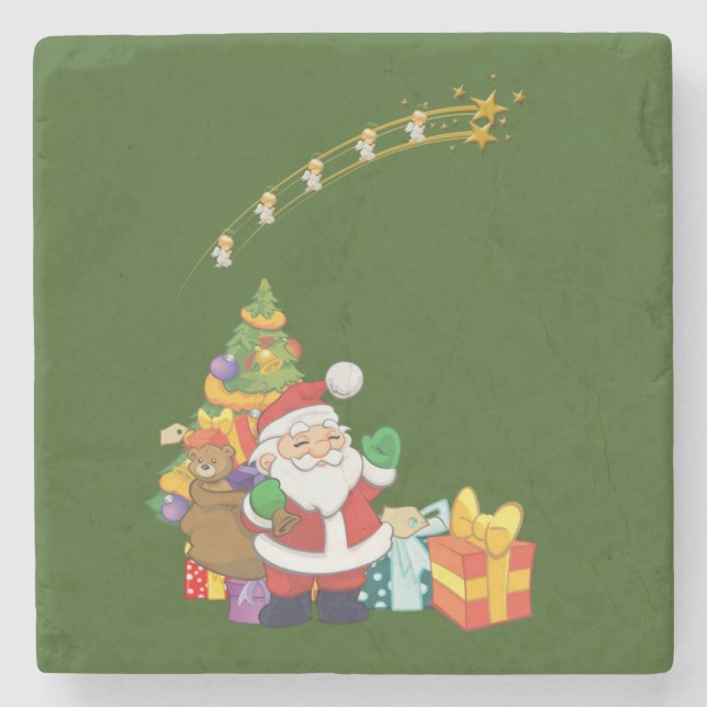 Christmas Marble Stone Coaster, Santa Stone Coaster (Front)