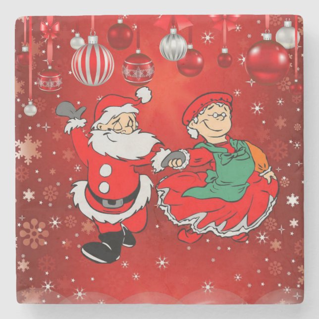Christmas Marble Stone Coaster, Santa Stone Coaster (Front)