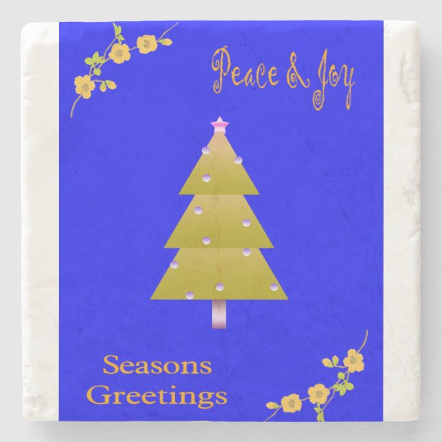 Christmas Marble Stone Coaster, Season's Greetings Stone Coaster (Front)