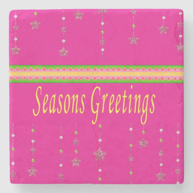 Christmas Marble Stone Coaster, Season's Greetings Stone Coaster (Front)