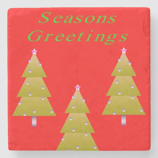 Christmas Marble Stone Coaster, Season's Greetings Stone Coaster (Front)