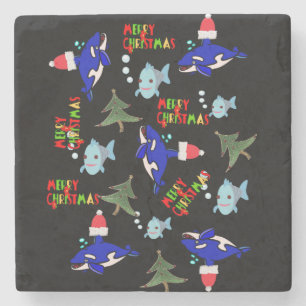 Christmas Marble Stone Coaster, Shark Fish  Stone Coaster