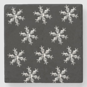 Christmas Marble Stone Coaster, Snowflakes Black  Coaster