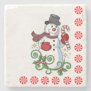 Christmas Marble Stone Coaster, Snowman Coaster