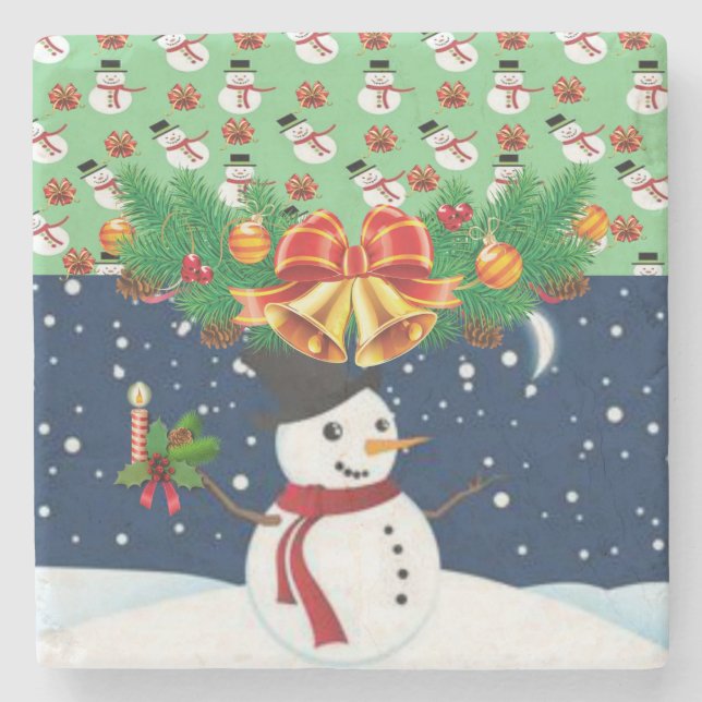 Christmas Marble Stone Coaster, Snowman Coaster (Front)