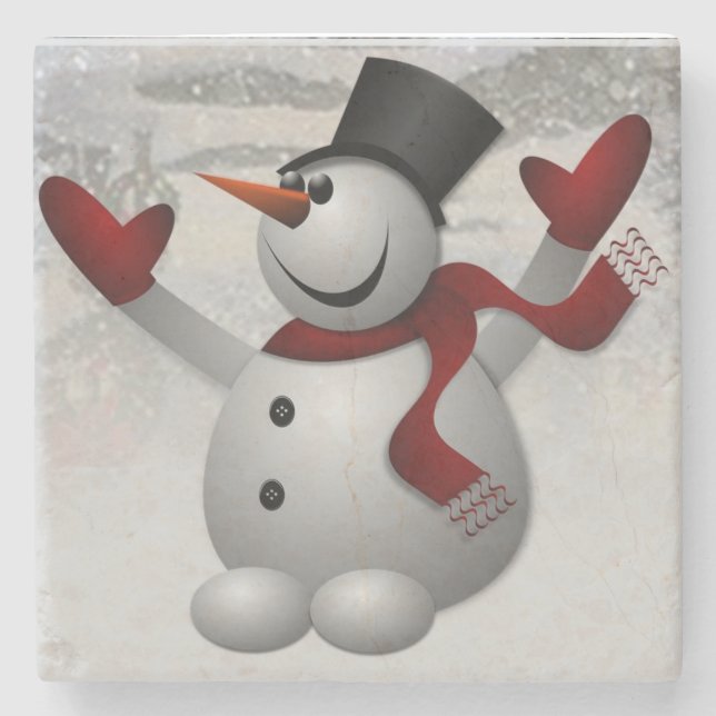 Christmas Marble Stone Coaster, Snowman Coaster (Front)