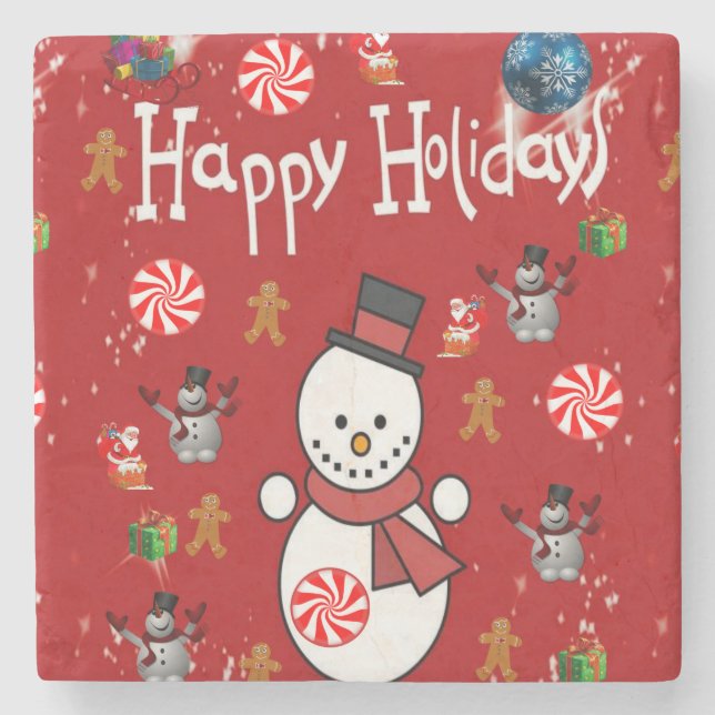Christmas Marble Stone Coaster, Snowman Coaster (Front)