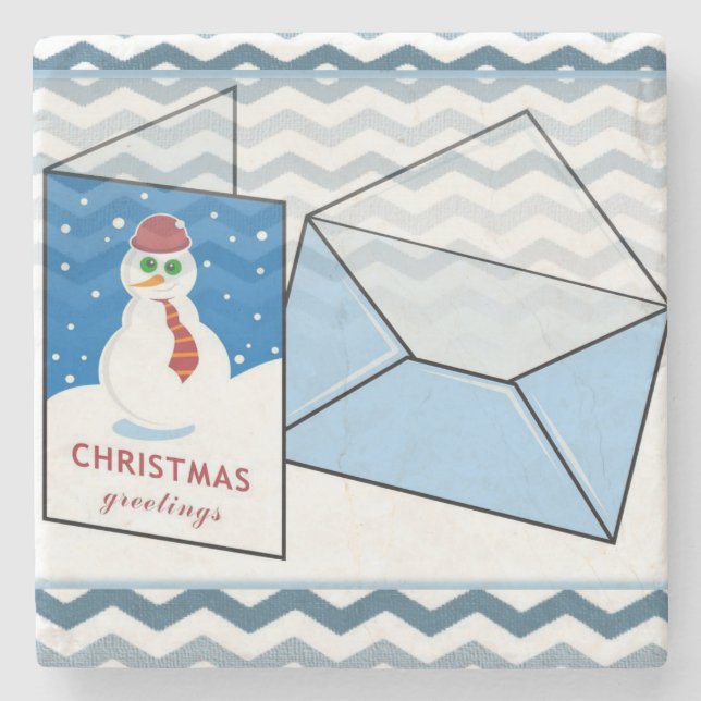 Christmas Marble Stone Coaster, Snowman Coaster (Front)