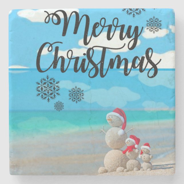 Christmas Marble Stone Coaster, Snowman Coaster (Front)