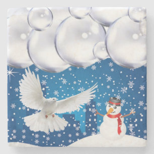 Christmas Marble Stone Coaster, Snowman Coaster