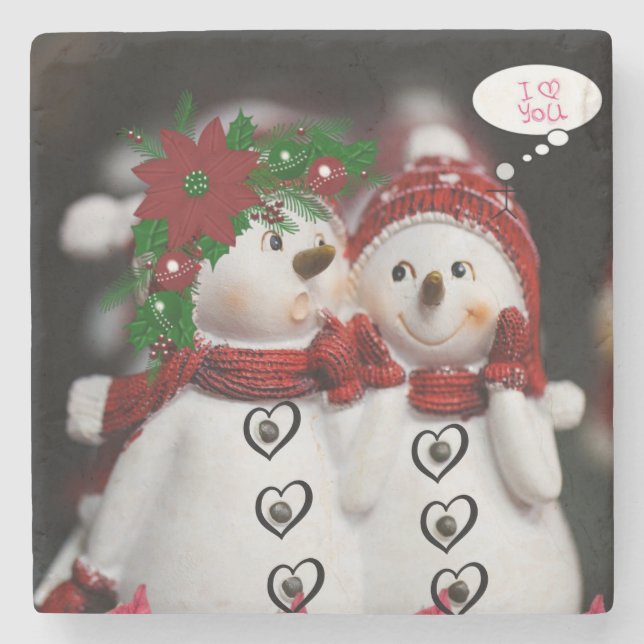Christmas Marble Stone Coaster, Snowman Coaster (Front)