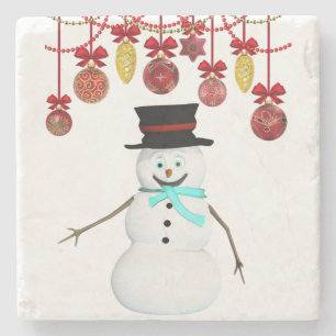 Christmas Marble Stone Coaster, Snowman Coaster