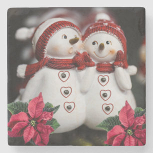Christmas Marble Stone Coaster, Snowman Coaster