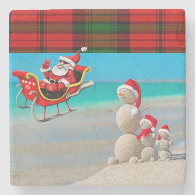 Christmas Marble Stone Coaster, Snowman Coaster (Front)