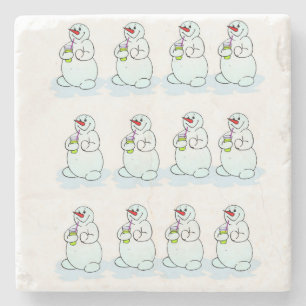 Christmas Marble Stone Coaster, Snowman  Coaster