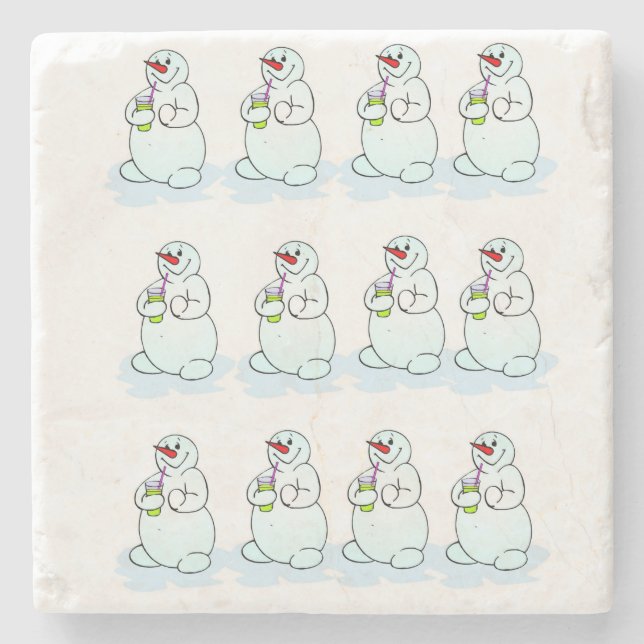 Christmas Marble Stone Coaster, Snowman  Coaster (Front)