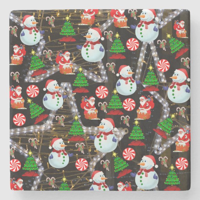 Christmas Marble Stone Coaster, Snowman Coaster (Front)