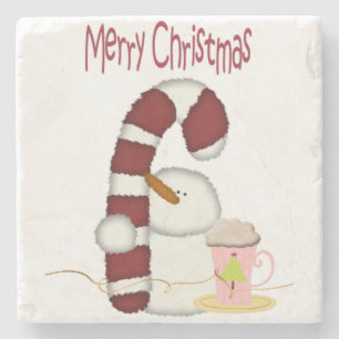 Christmas Marble Stone Coaster, Snowman Coffee Stone Coaster