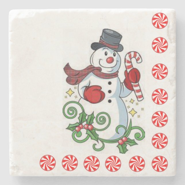 Christmas Marble Stone Coaster, Snowman Stone Coaster (Front)