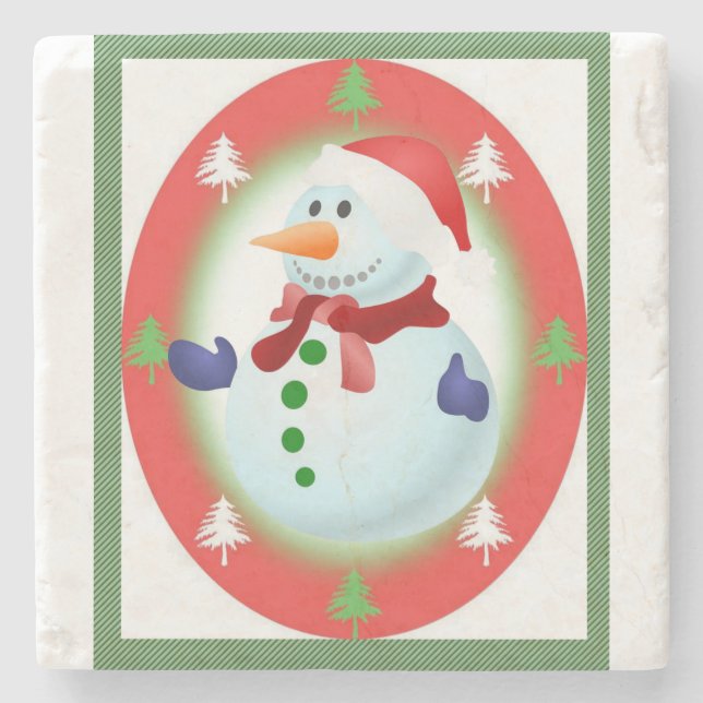 Christmas Marble Stone Coaster, Snowman Stone Coaster (Front)