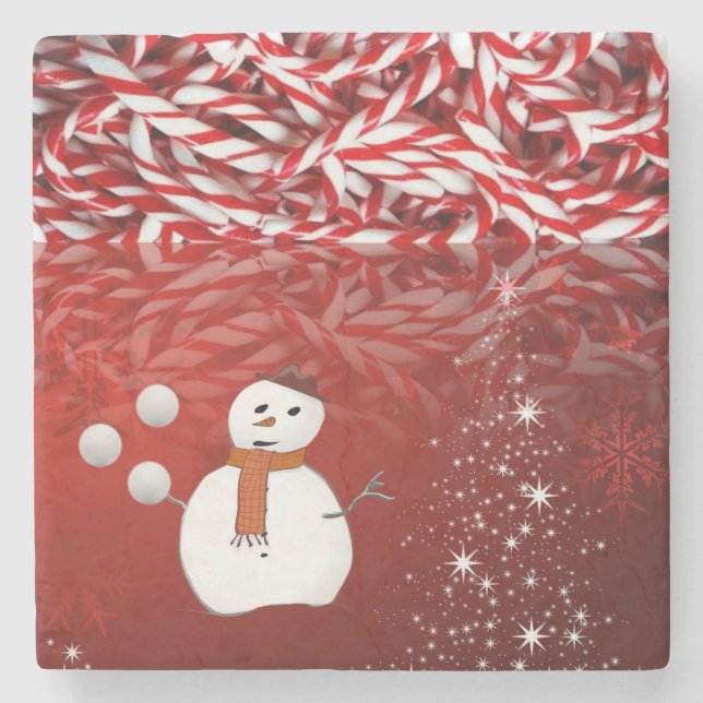 Christmas Marble Stone Coaster, Snowman Stone Coaster (Front)