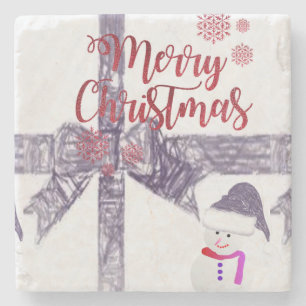 Christmas Marble Stone Coaster, Snowman Stone Coaster