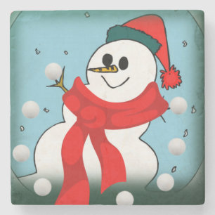 Christmas Marble Stone Coaster, Snowman Stone Coaster