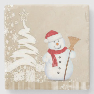 Christmas Marble Stone Coaster, Snowman Stone Coaster