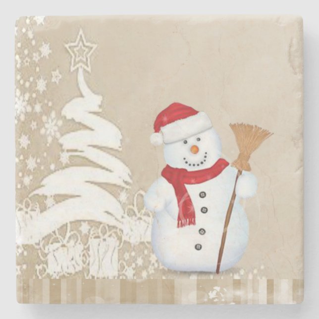 Christmas Marble Stone Coaster, Snowman Stone Coaster (Front)