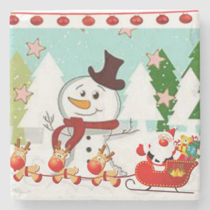 Christmas Marble Stone Coaster, Snowman Stone Coaster